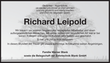 Traueranzeige von Richard Leipold von Pegnitz-Zeitung